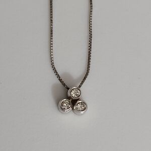 14k Diamond bubble bezel necklace pendant 16.5" box chain natural estate vtg